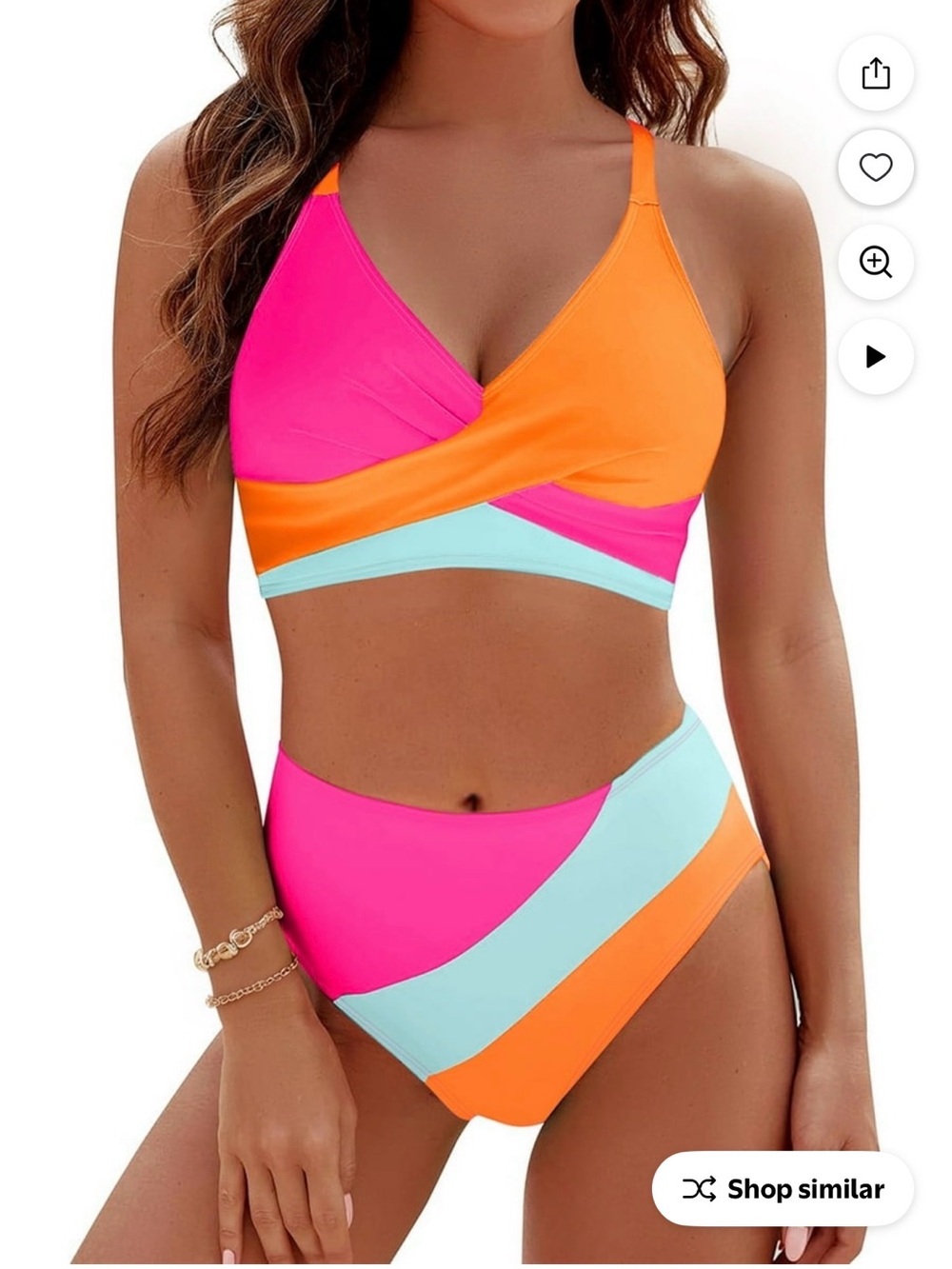 Colorblock Wrap Bikini Set in Pink, Orange & Light Blue